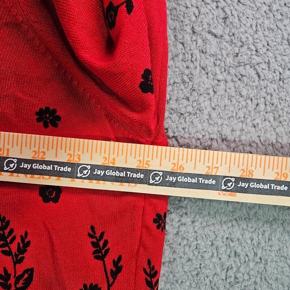 Cathy Daniels Sweater Cardigan Womens 3X Attached Top Pullover Floral Red Black - Picture 9 of 13